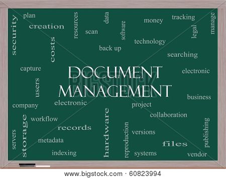 Document Management Word Cloud Concept On A Blackboard