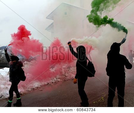 Italian Protest With Protesters