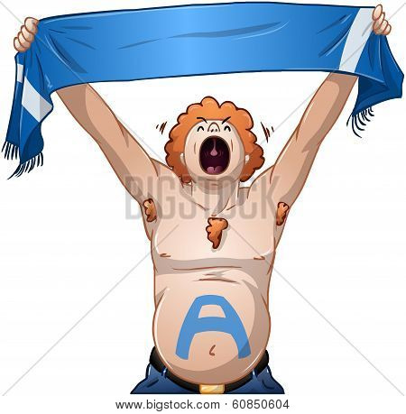 Guy Holds Sports Team Scarf And Shouts