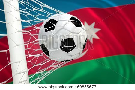 Flag Of Azerbajan And Soccer Ball In Goal Net