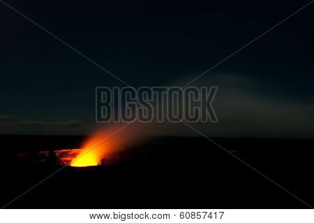Smoking Crater Of Halemaumau Kilauea Volcano In Hawaii Volcanoes National Park On Big Island At Nigh