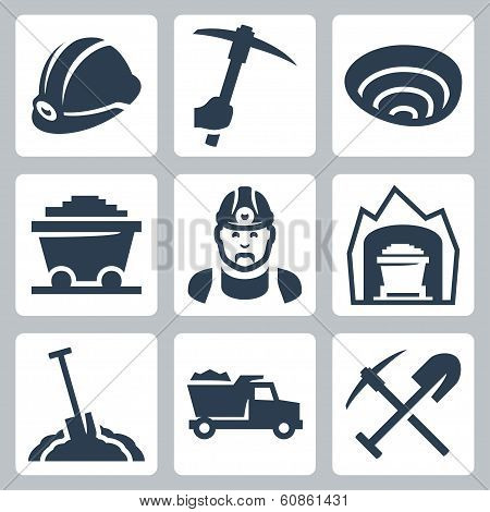 Vector Isolated Mining Icons Set