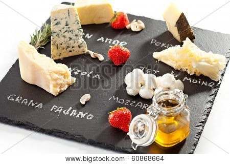 Cheese Plate with Strawberries, Nuts and Honey