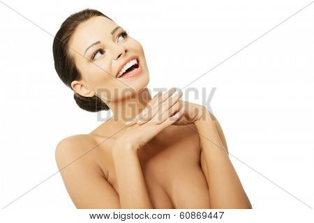 Baeutiful young woman portrait with healthy clean skin, isolated on white 