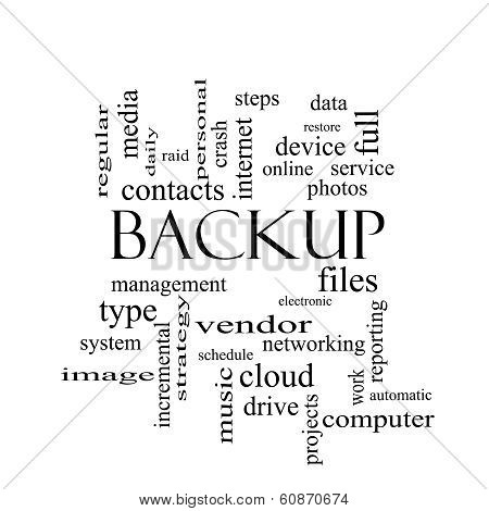 Backup Word Cloud Concept In Black And White
