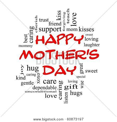 Happy Mother's Day Word Cloud Concept In Red Caps