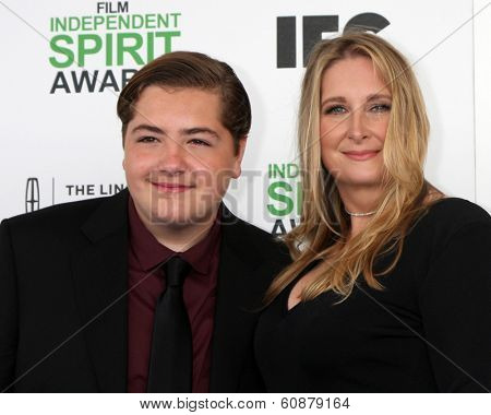 LOS ANGELES - MAR 1:  Michael Gandolfini, Marcy Wudarski at the Film Independent Spirit Awards at Tent on the Beach on March 1, 2014 in Santa Monica, CA