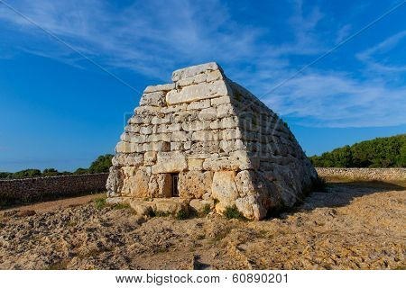 Menorca Ciutadella Naveta des Tudons megalithic chamber tomb In Balearic islands
