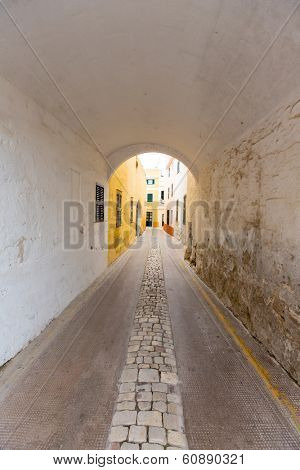 Menorca Ciutadella Carrer de Sant Climent barrel vault passage in Balearic islands