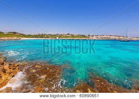 Binibeca beach in Menorca at Binibequer Vell village of Balearic islands