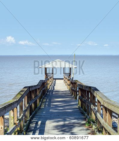 Scenic Old Wooden Fishing And Swimming Pier
