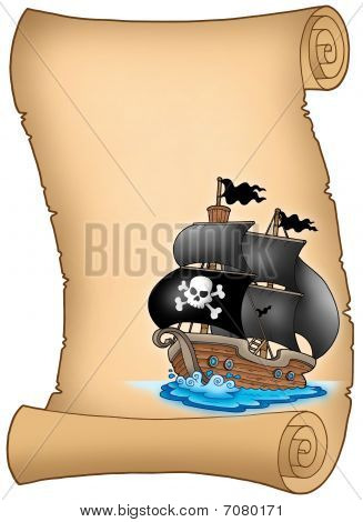Pirátská pergamen s Misty Sailboat
