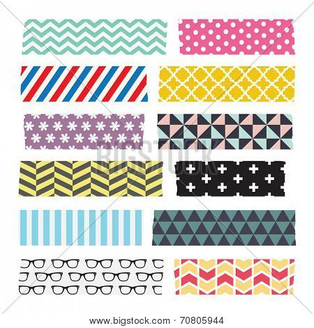 Set of colorful patterned washi tape strips
