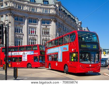 LONDON, UK - JULY 29, 2014: Regent street in London, tourists and busses
