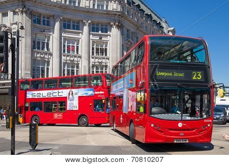 LONDON, UK - JULY 29, 2014: Regent street in London, tourists and busses