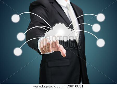 Businessman Hand Pressing Cloud Icon On Concept For Cloud Computing