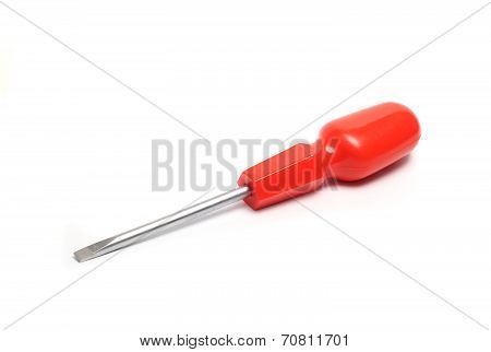 Small Flat Screwdriver With A Red Handle
