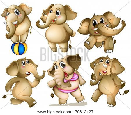 Illustration of a set of many elephants