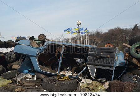 KIEV, UKRAINE - MAR 24, 2014: Downtown, vandalised during revolution of dignity. March 24, 2014 Kiev, Ukraine 