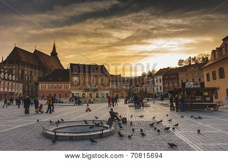 Beautiful sunset in the old town, Brasov