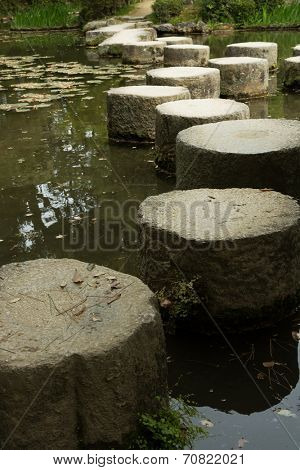 Zen stone path in a Japanese garden near Heian Shrine