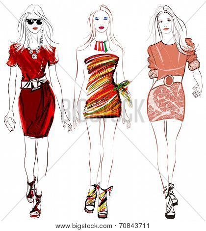 Colorful fashion women defile - vector illustration