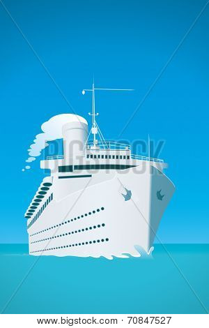 An image of a white cruise ship and the ocean