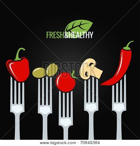 vegetables on fork food design menu background