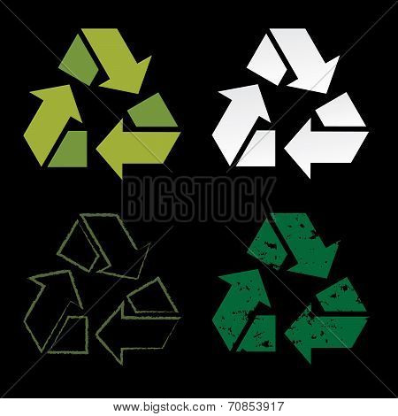 Recycle signs on black background
