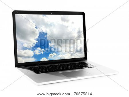 Laptop with screensaver isolated on white
