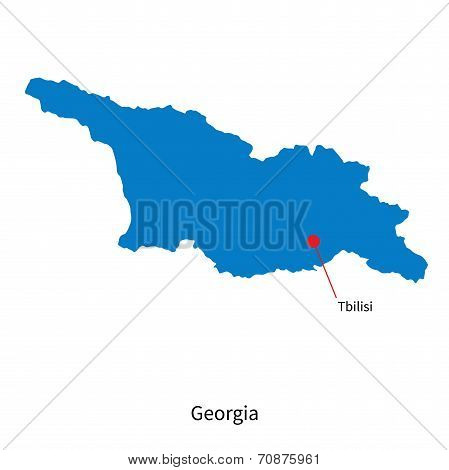 Detailed vector map of Georgia and capital city Tbilisi