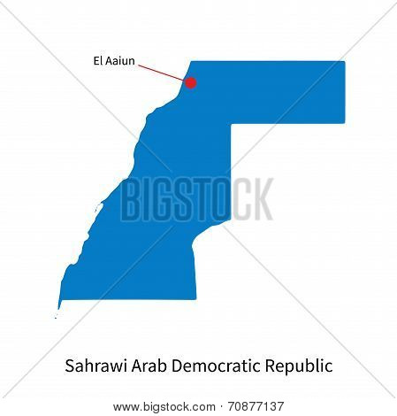 Detailed vector map of Sahrawi Arab Democratic Republic and capital city El Aaiun