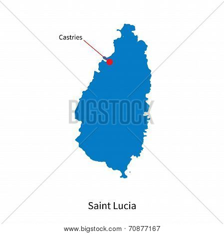 Detailed vector map of Saint Lucia and capital city Castries