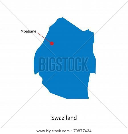 Detailed vector map of Swaziland and capital city Mbabane
