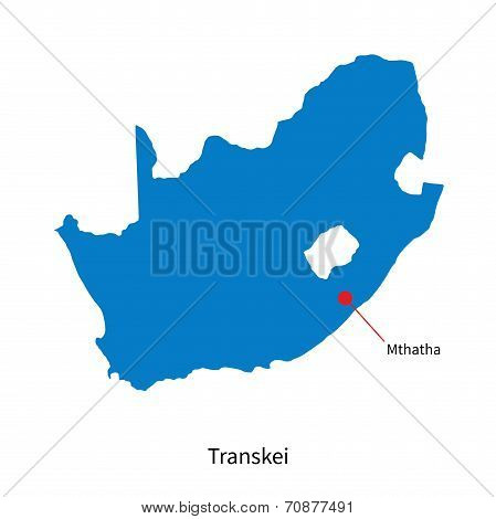 Detailed vector map of Transkei and capital city Mthatha
