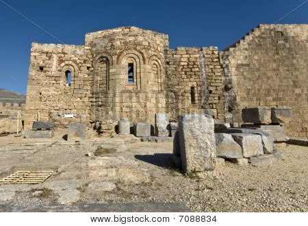 Old medieval church at Lindos acropolis, Rhodes island, Greece