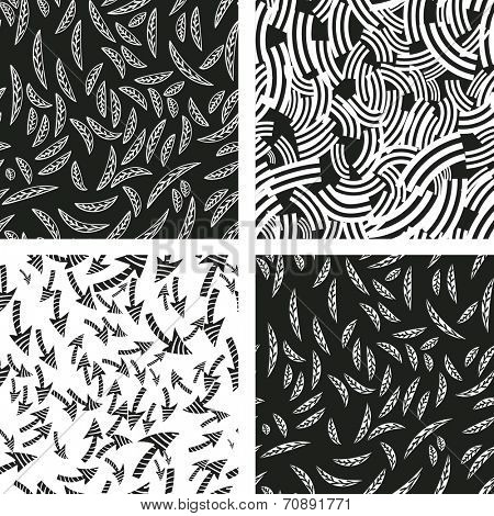 two color (black and white) Funky sketched seamless pattern set