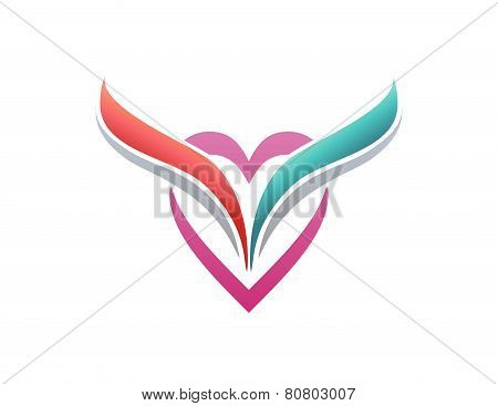 heart logo and beauty wings love logotype