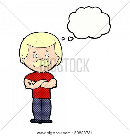 cartoon man with mustache thinking