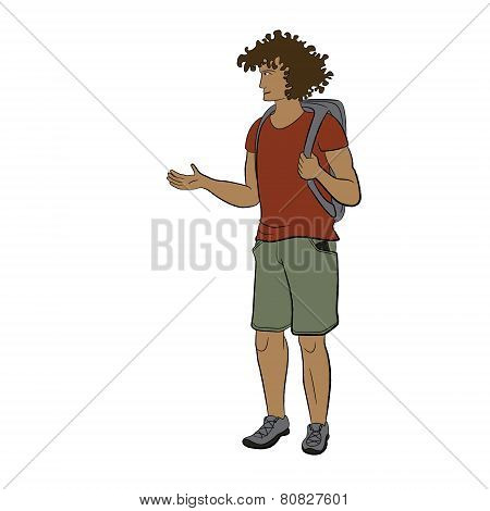 Young sun-tanned man with backpack