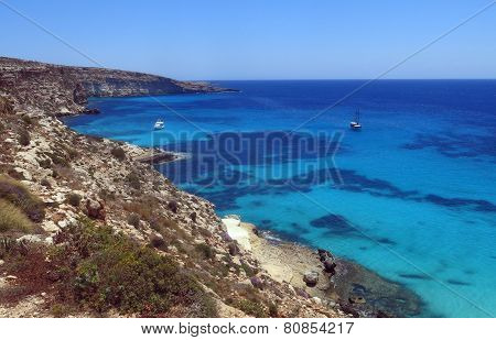 Boat Moored On The Island Of Lampedusa