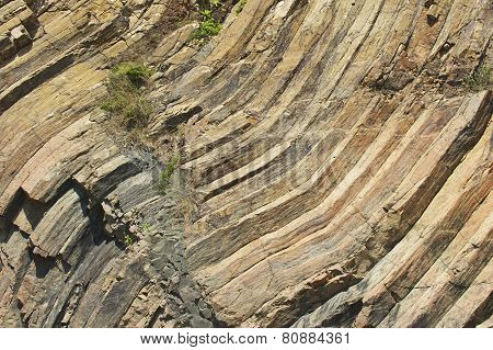 Bent hexagonal columns at the Hong Kong Global Geopark, China.