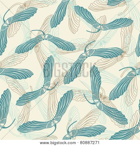 Maple's Seeds On A Yellow Background In Seamless Pattern