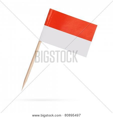 Miniature paper flag Indonesia. Isolated Indonesian Flag on white background.With shadow below