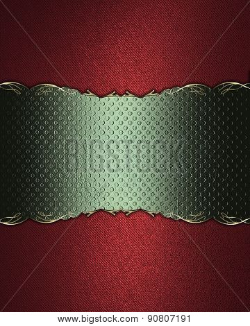 Red Background With A Green Sign With Gold Trim. Design Template. Design Site