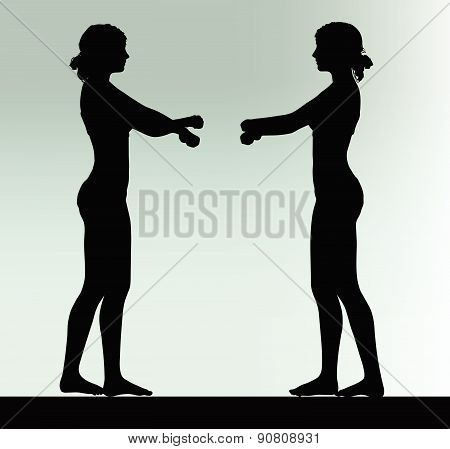 Woman Silhouette With Hand Gesture Handcuffed