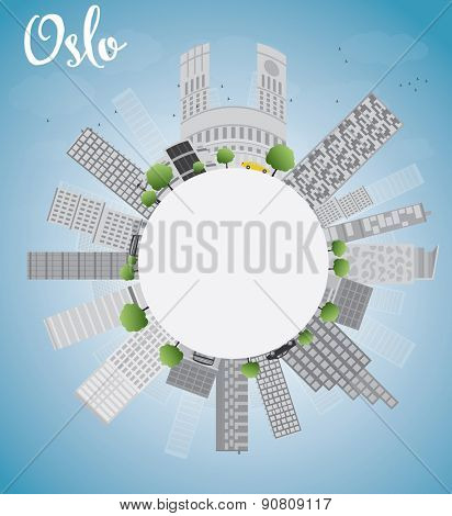 Oslo Skyline with Grey Building, Blue Sky and copy space. Vector Illustration