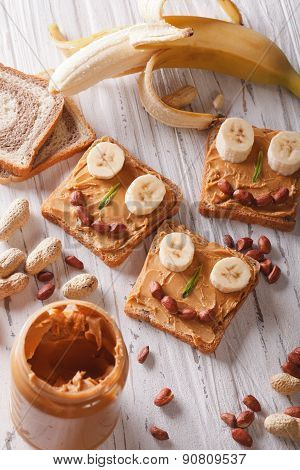 Sandwiches For Children With Peanut Butter Vertical Top View