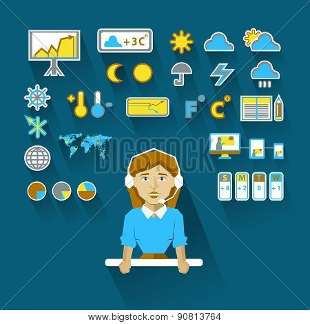 Profession Of People. Flat Infographic. Meteorologist