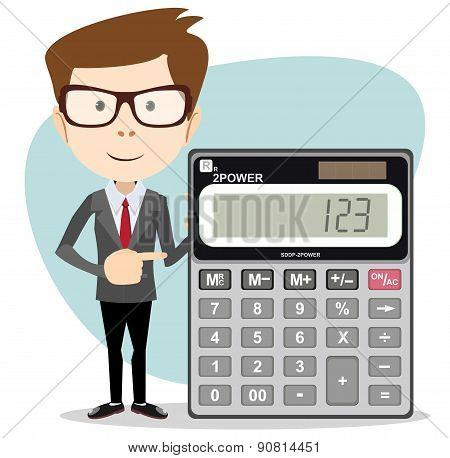 Accountant with a Calculator, Vector Illustration